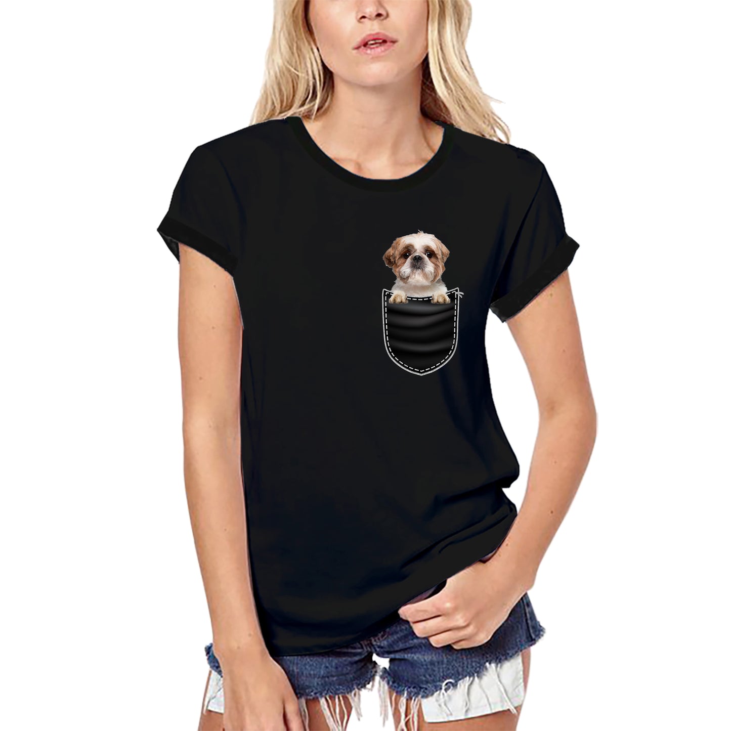 ULTRABASIC Graphic Women's T-Shirt Shih Tzu - Cute Dog In Your Pocket - Vintage