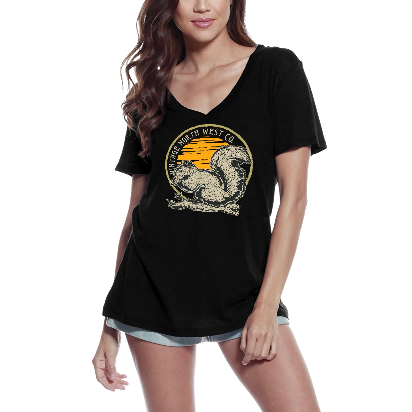 ULTRABASIC Graphic Women's V Neck T-Shirt Squirel - North West Co - Vintage Shirt