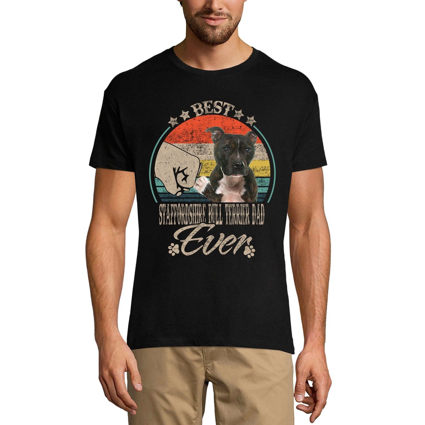 ULTRABASIC Men's T-Shirt Best Staffordshire Bull Terrier Dad Ever - Dog Fist Shirt staffordshire bull terrier best dog dad ever mini gifts casual clothing tee shirts men colorful adoption funny love fist vintage herd apparel lovers shelter crazy gift for dog owner father dogfather pet animal fathers day daddy husband papa tshirts