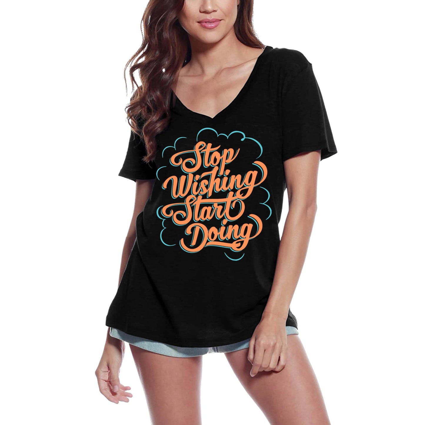 ULTRABASIC Women's T-Shirt Stop Wishing Start Doing - Inspirational Slogan Tee