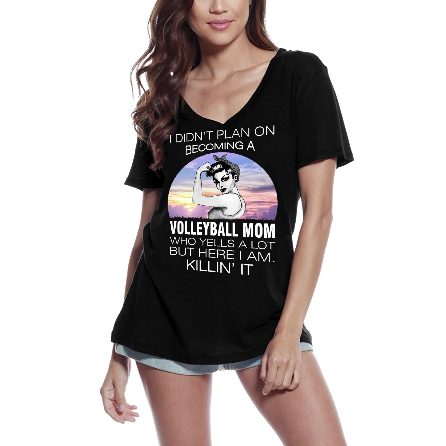 ULTRABASIC Damen-T-Shirt mit V-Ausschnitt „Ich hatte nicht vor, Volleyball-Mutter zu werden“ – lustiges Zitat