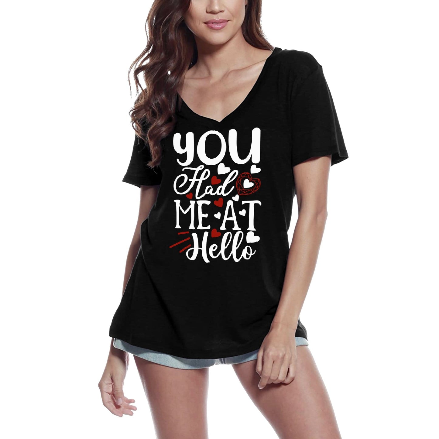 ULTRABASIC Women's V Neck T-Shirt You Had Me At Hello - Valetine's Day Shirt