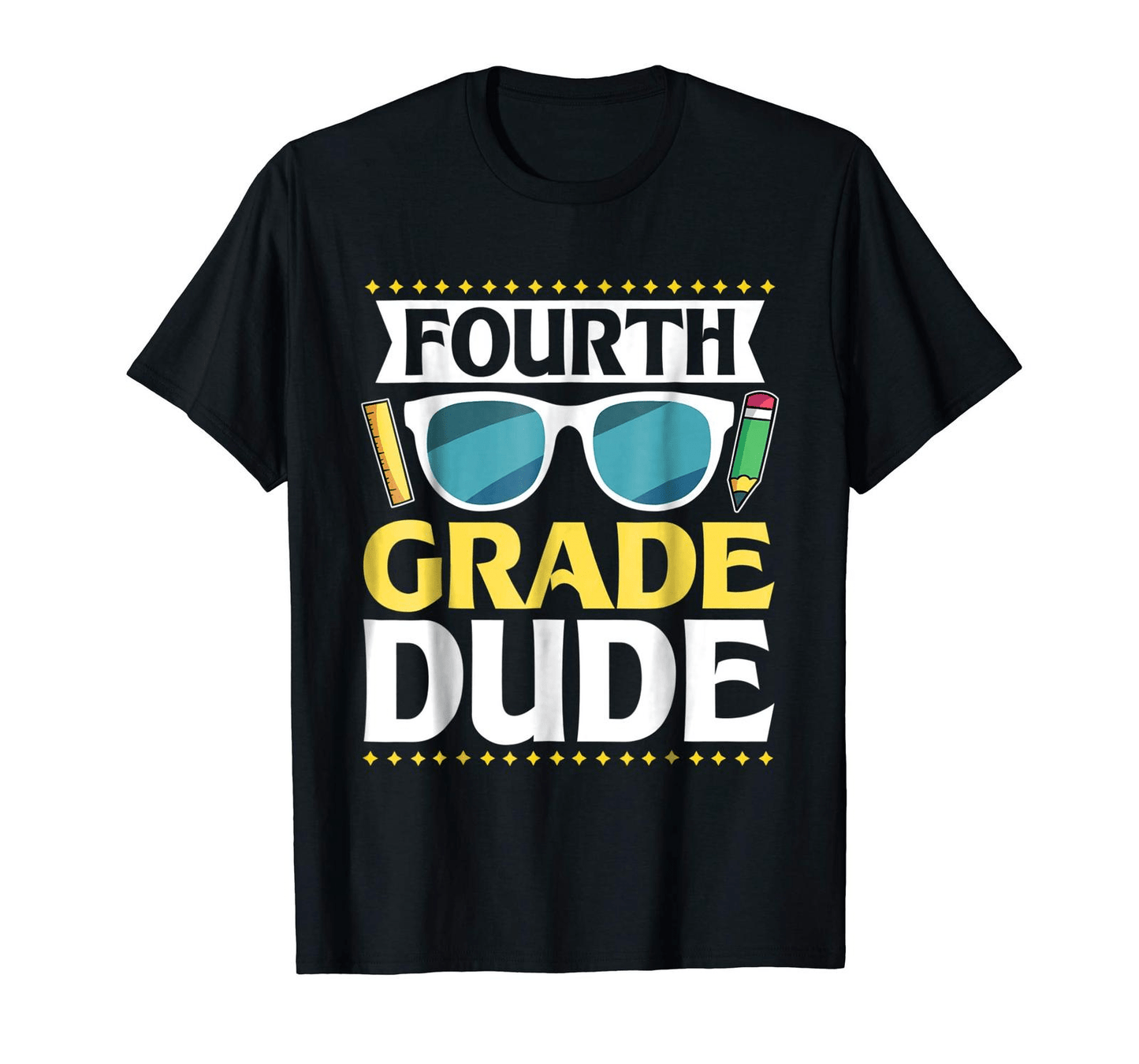 Graphic T-Shirt Colorful Stars Rule Pencil Glasses Fourth Grade Dude Tee