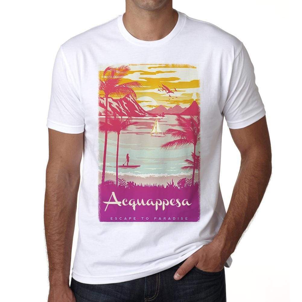 Acquappesa, Escape to paradise, White, <span>Men's</span> <span><span>Short Sleeve</span></span> <span>Round Neck</span> T-shirt 00281 - ULTRABASIC