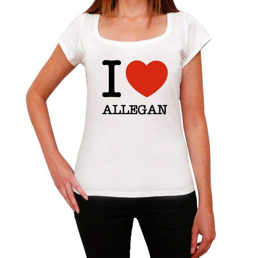 Allegan I Love Citys White Womens Short Sleeve Round Neck T-Shirt 00012 - White / Xs - Casual