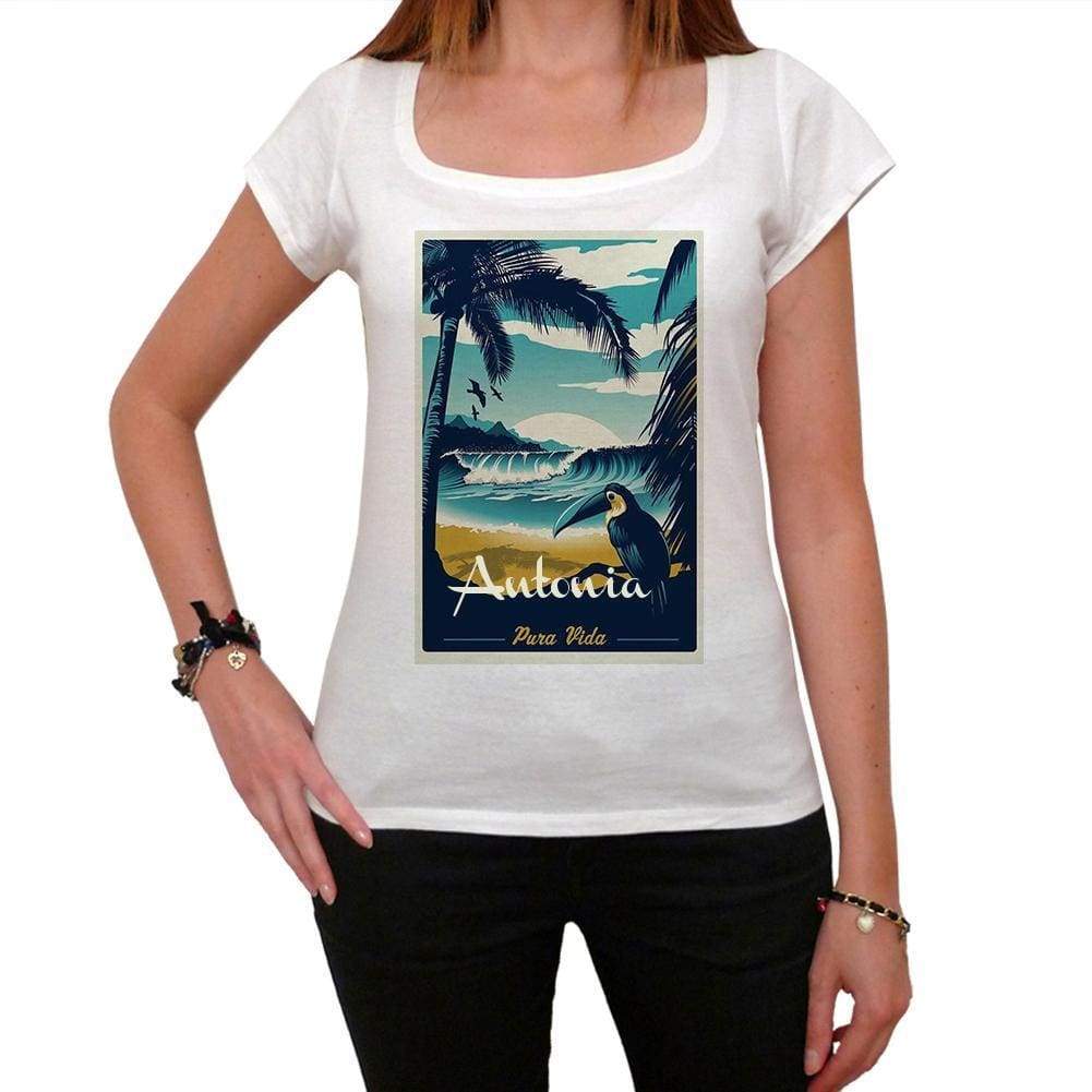 Antonia Pura Vida Beach Name White Womens Short Sleeve Round Neck T-Shirt 00297 - White / Xs - Casual