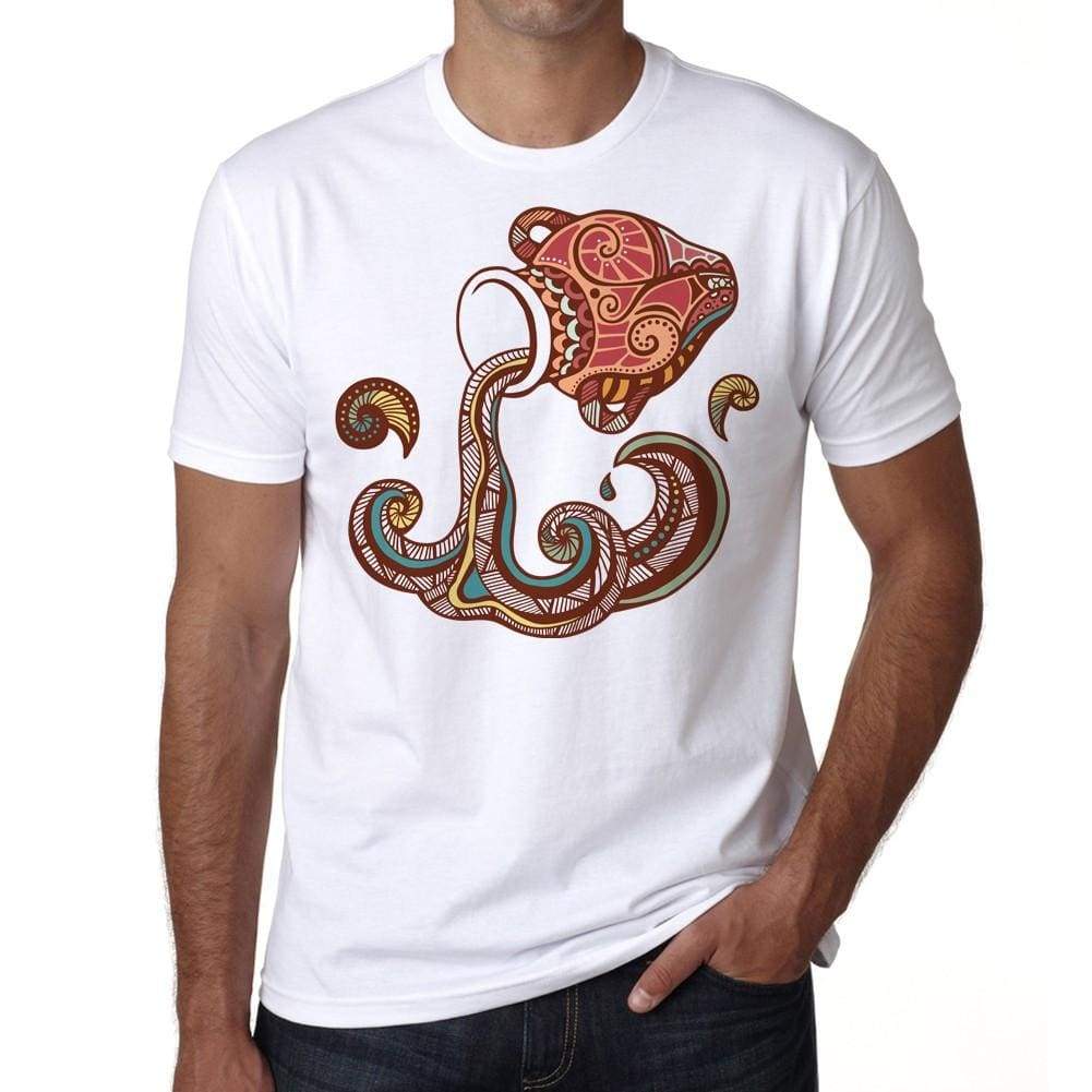 Aquarius Zodiac Sign Mens White Tee 100% Cotton 00213