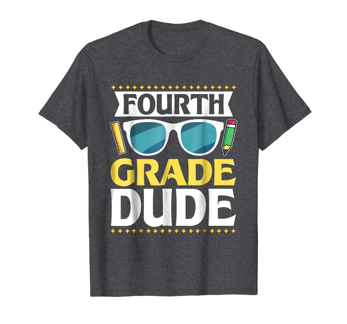 Graphic T-Shirt Colorful Stars Rule Pencil Glasses Fourth Grade Dude Tee