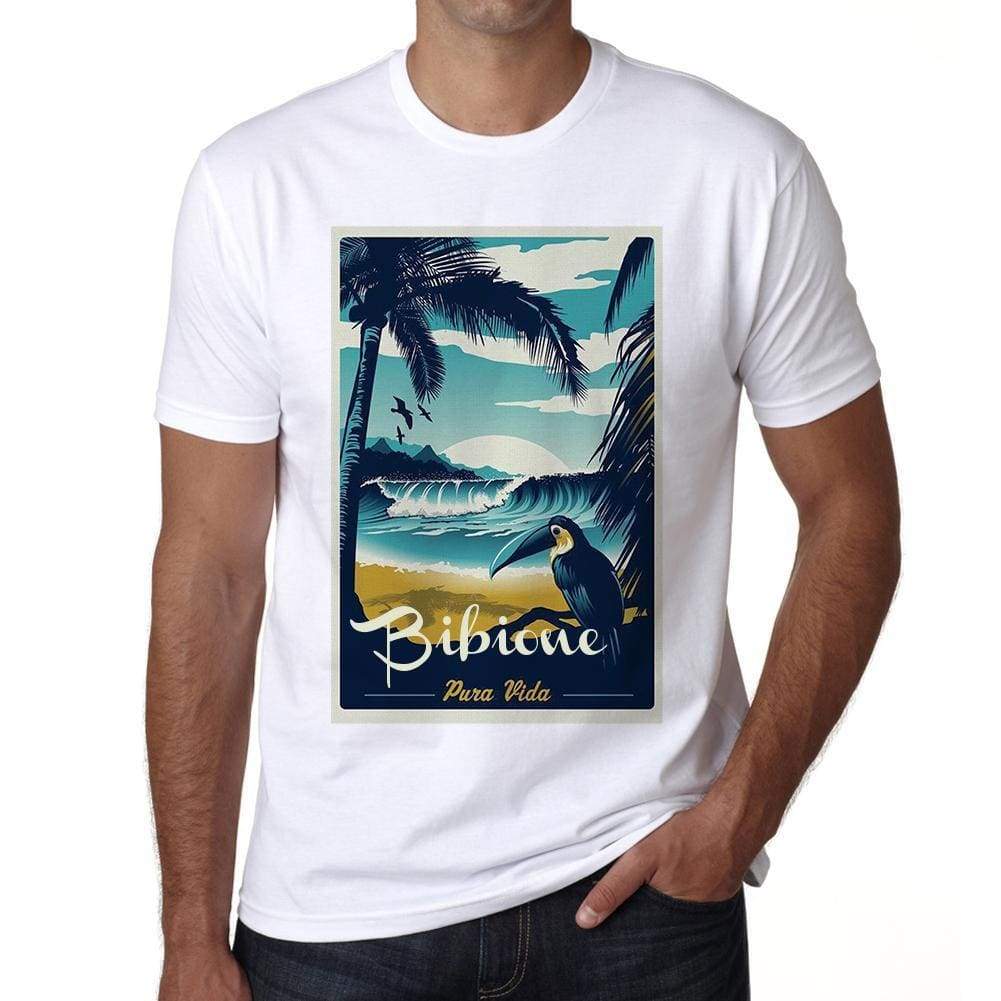 Bibione Pura Vida Beach Name White Mens Short Sleeve Round Neck T-Shirt 00292 - White / S - Casual