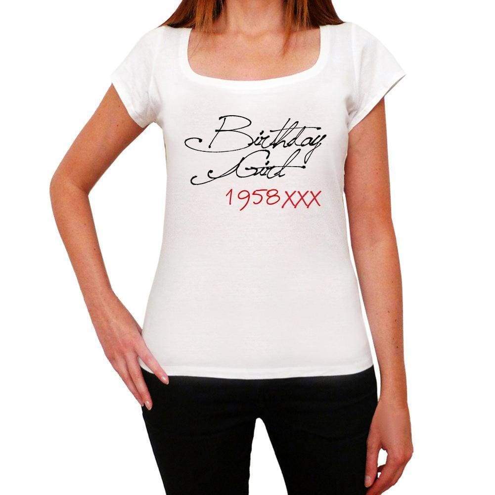 Birthday Girl 1958 White Womens Short Sleeve Round Neck T-Shirt 00101 - White / Xs - Casual