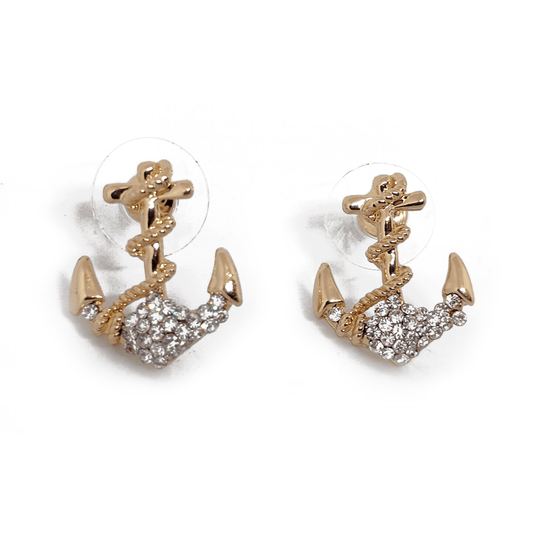 Boucles d'oreilles ancre marine couleur or, strass argent&eacute;s cadeau - Ultrabasic