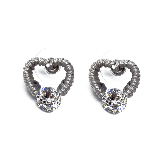 Boucles Doreilles En Forme De Coeur Et Fil Gris Argenté Pierre De Zirconium Cadeau - Boucles Doreilles