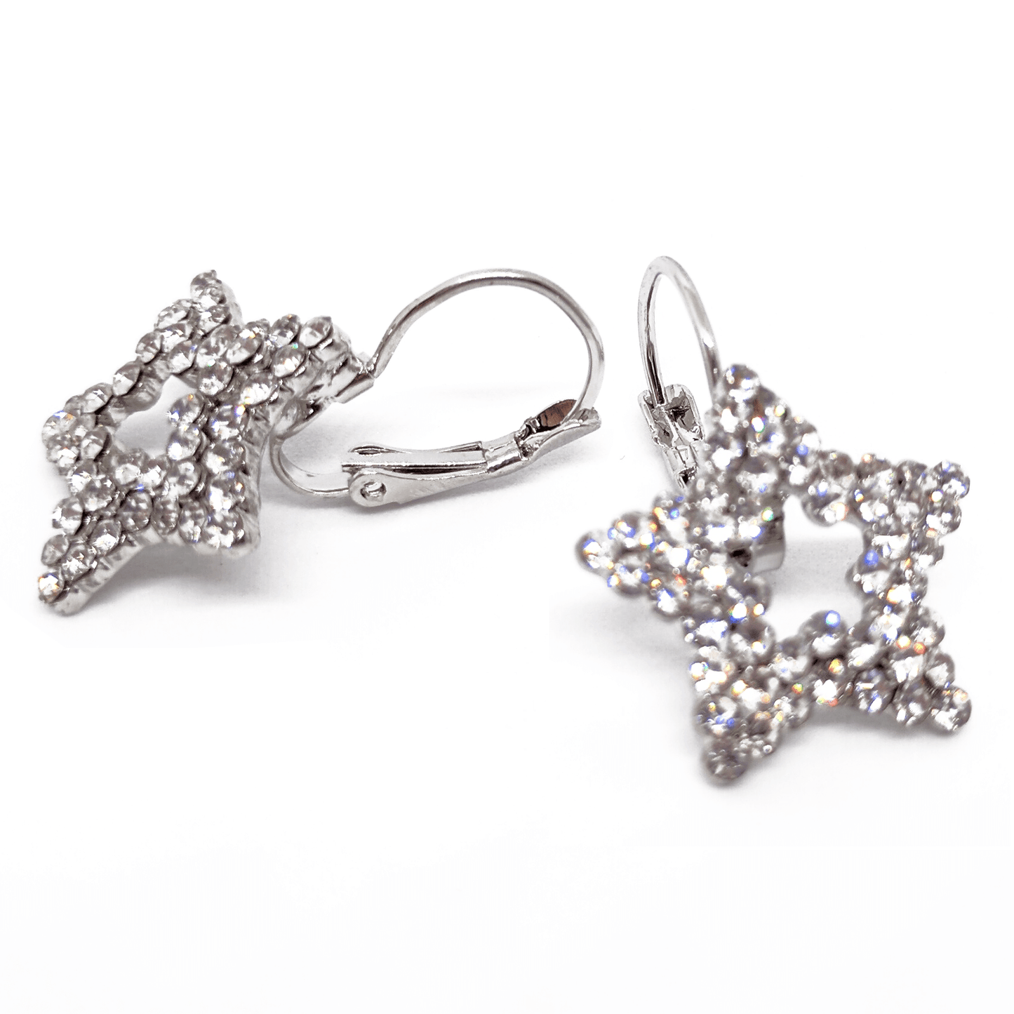 Boucles Doreilles Étoile Couleur Argent Et Strass Argentés Cadeau - Boucles Doreilles