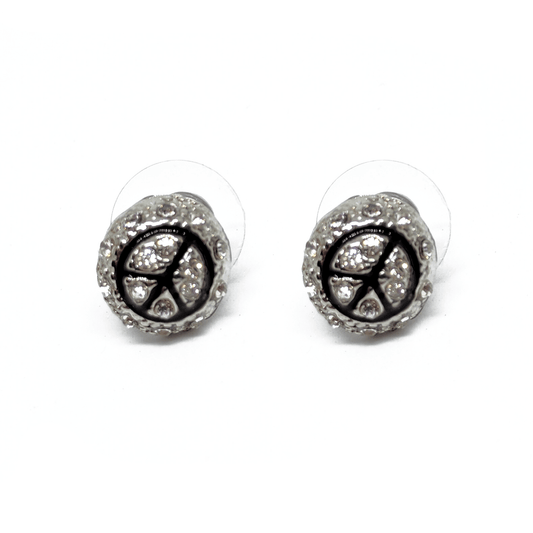 Boucles Doreilles Peace And Love Couleur Argent Strass Argentés Cadeau - Boucles Doreilles