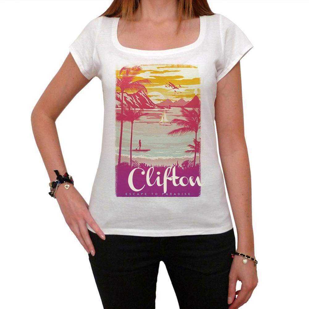 Clifton Escape To Paradise Womens Short Sleeve Round Neck T-Shirt 00280 - White / Xs - Casual