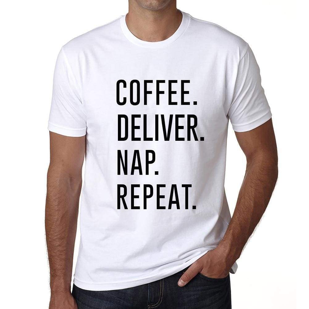 Coffee Deliver Nap Repeat Mens Short Sleeve Round Neck T-Shirt 00058 - White / S - Casual