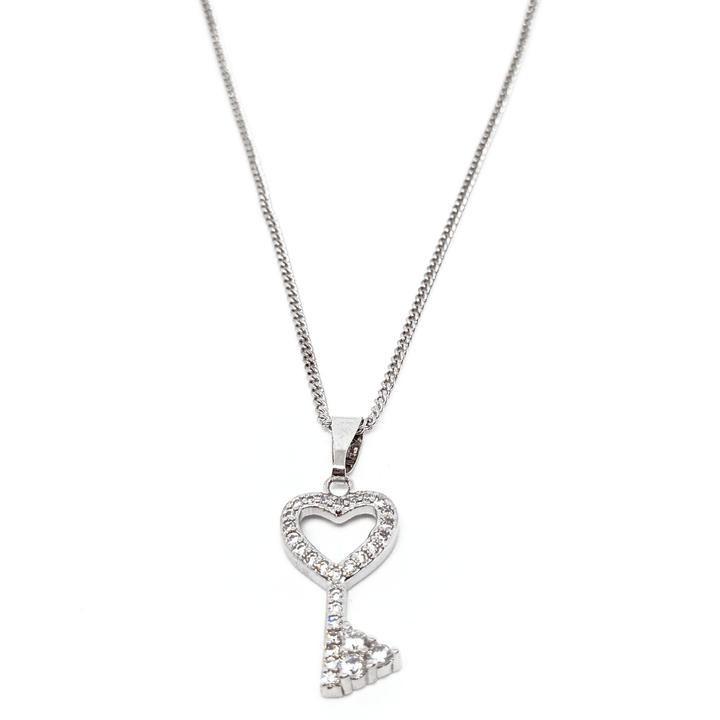 Collier cha&icirc;ne couleur argent pendentif en zirconium cl&eacute; et coeur - Ultrabasic
