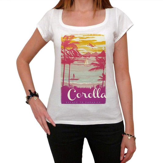 Corolla Escape To Paradise Womens Short Sleeve Round Neck T-Shirt 00280 - White / Xs - Casual