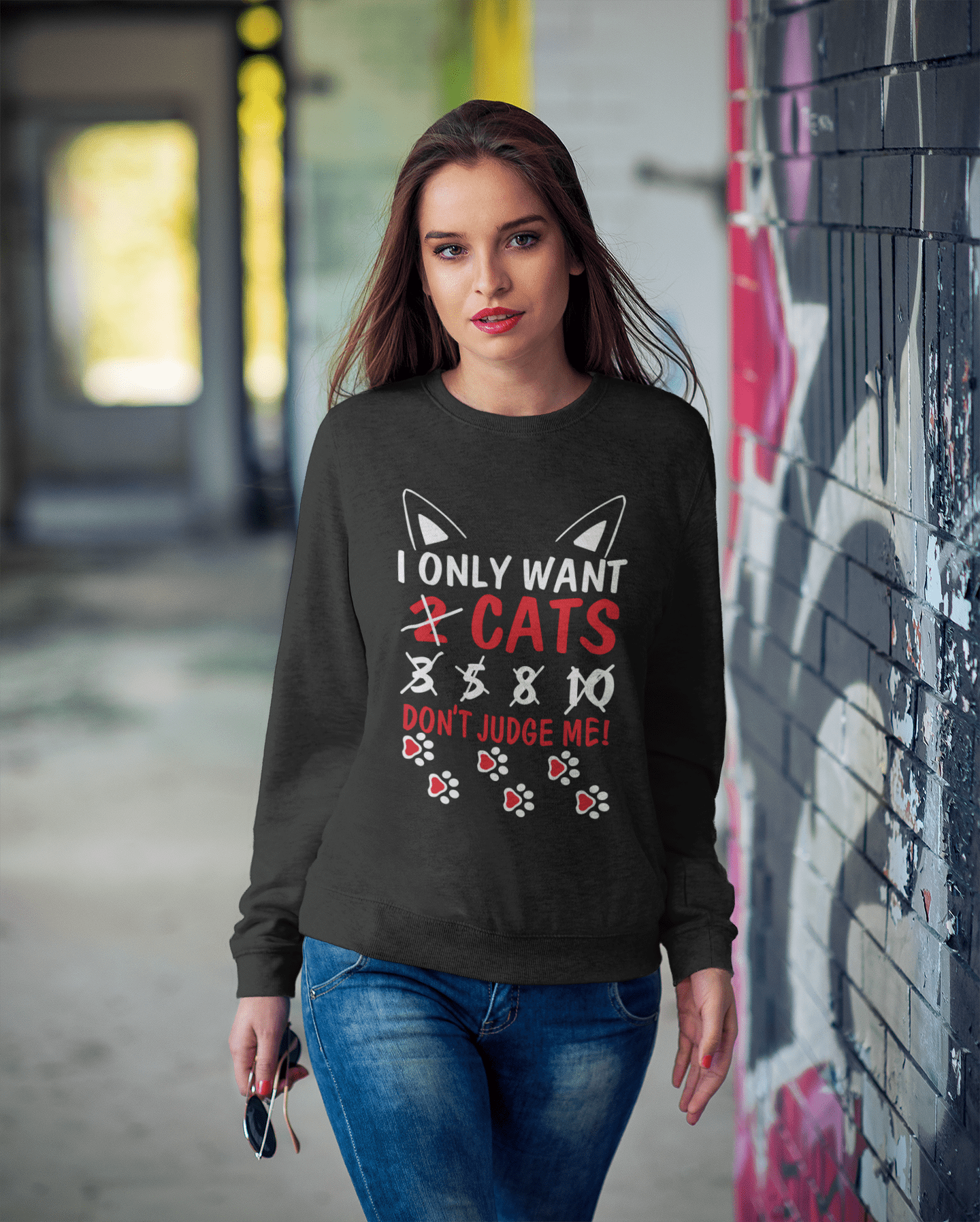 ULTRABASIC Women's Sweatshirt I Only Want Cats Don't Judge Me - Funny Cat Kitty Lover Sweater