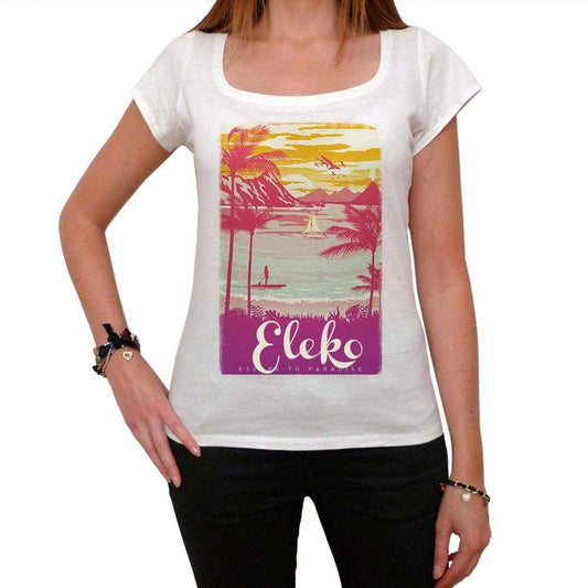 Eleko Escape To Paradise Womens Short Sleeve Round Neck T-Shirt 00280 - White / Xs - Casual