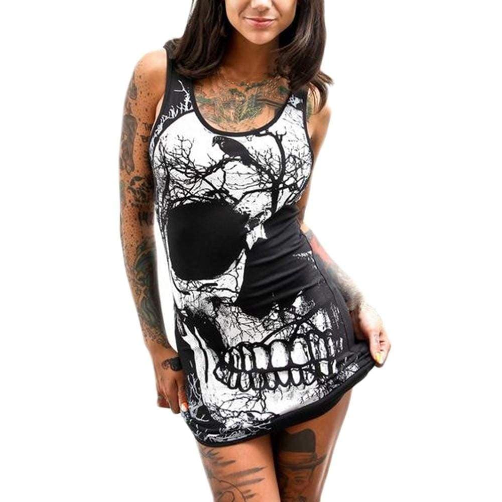 Fashion Women Skull Printed O-Neck Sleeveless Sexy Dress - Ultrabasic