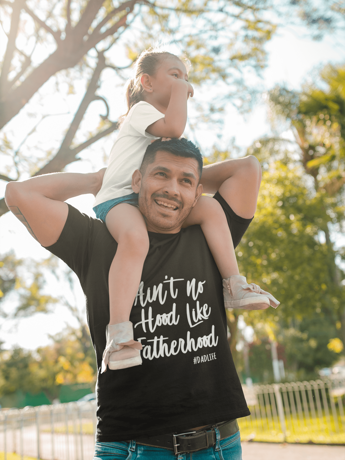 ULTRABASIC - Graphic Men's T-Shirt Ain't No Hood Like Fatherhood Printed White Letter Deep Black Round Neck