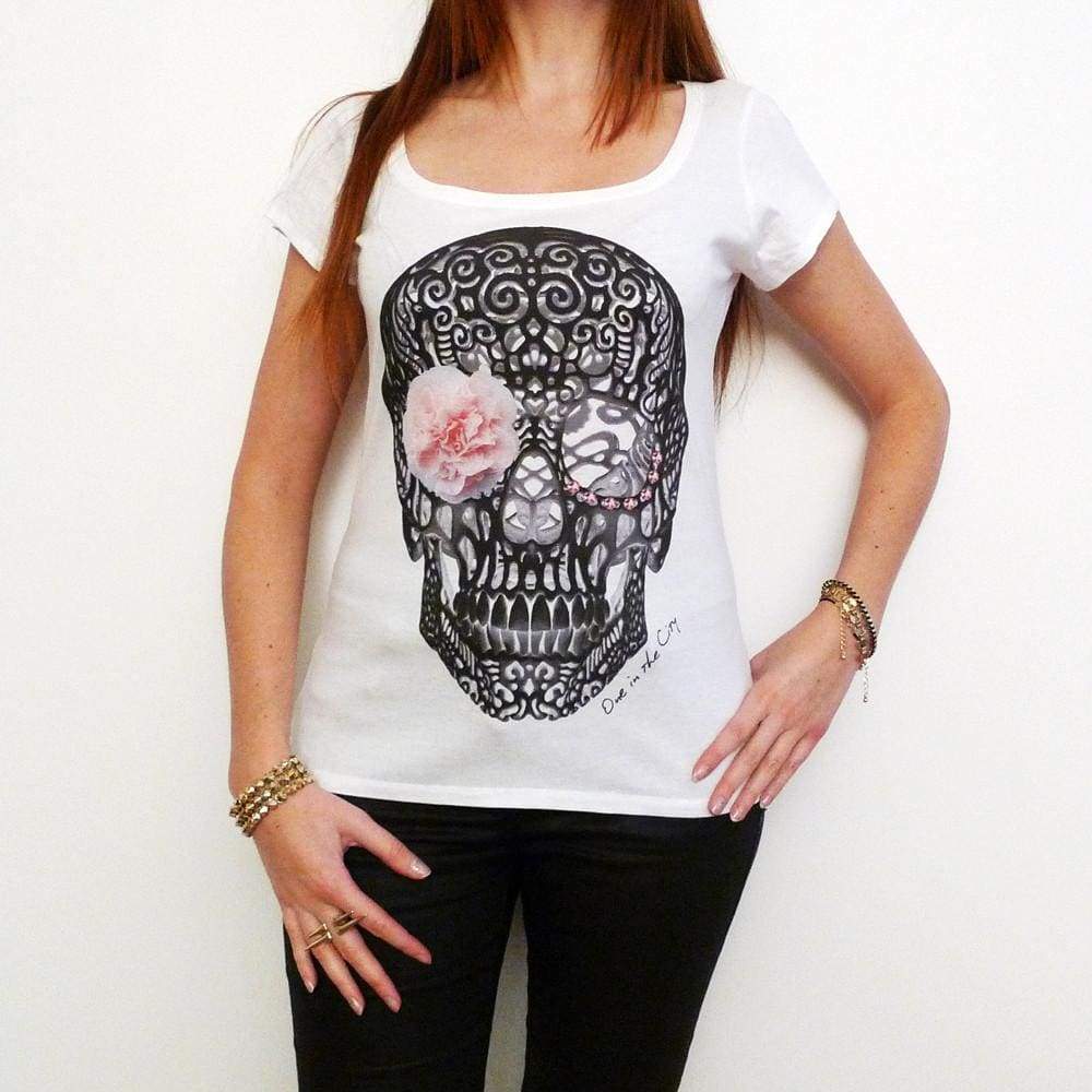 Flower Skull T-Shirt Short-Sleeve Top Celebrity