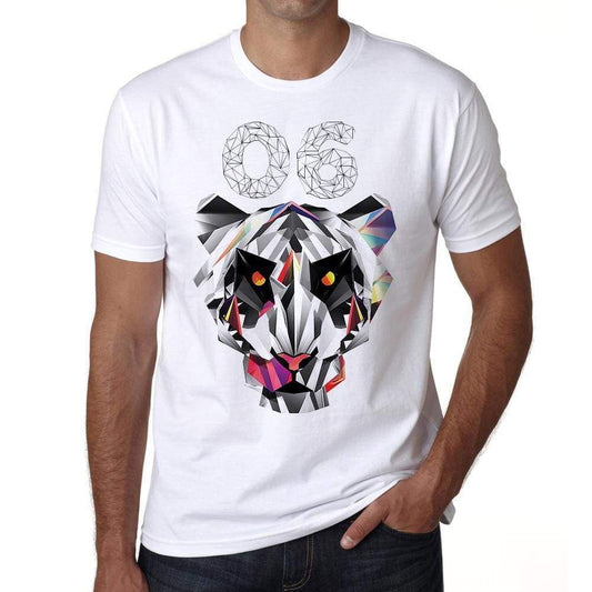 Geometric Tiger Number 06 White Mens Short Sleeve Round Neck T-Shirt 00282 - White / S - Casual