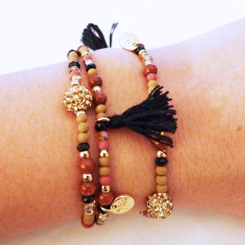 Gold Shamballa Colored Beads Black Tassel Bracelet One In The City