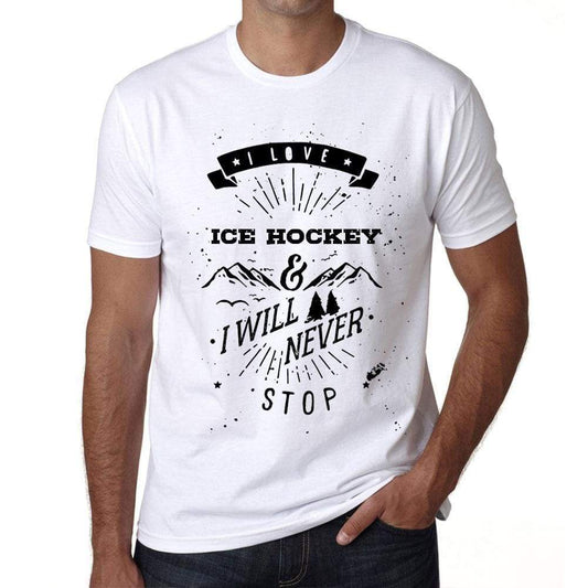 Ice Hockey I Love Extreme Sport White Mens Short Sleeve Round Neck T-Shirt 00290 - White / S - Casual