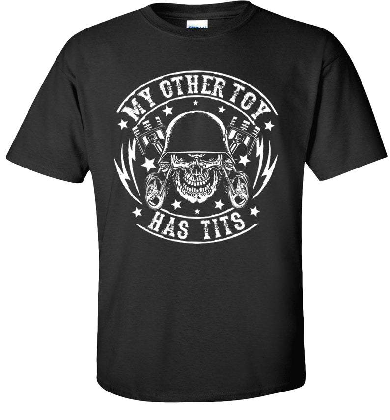 Graphic Men's My Other Toy Has Tits T-Shirt Biker Piston Skull Tee