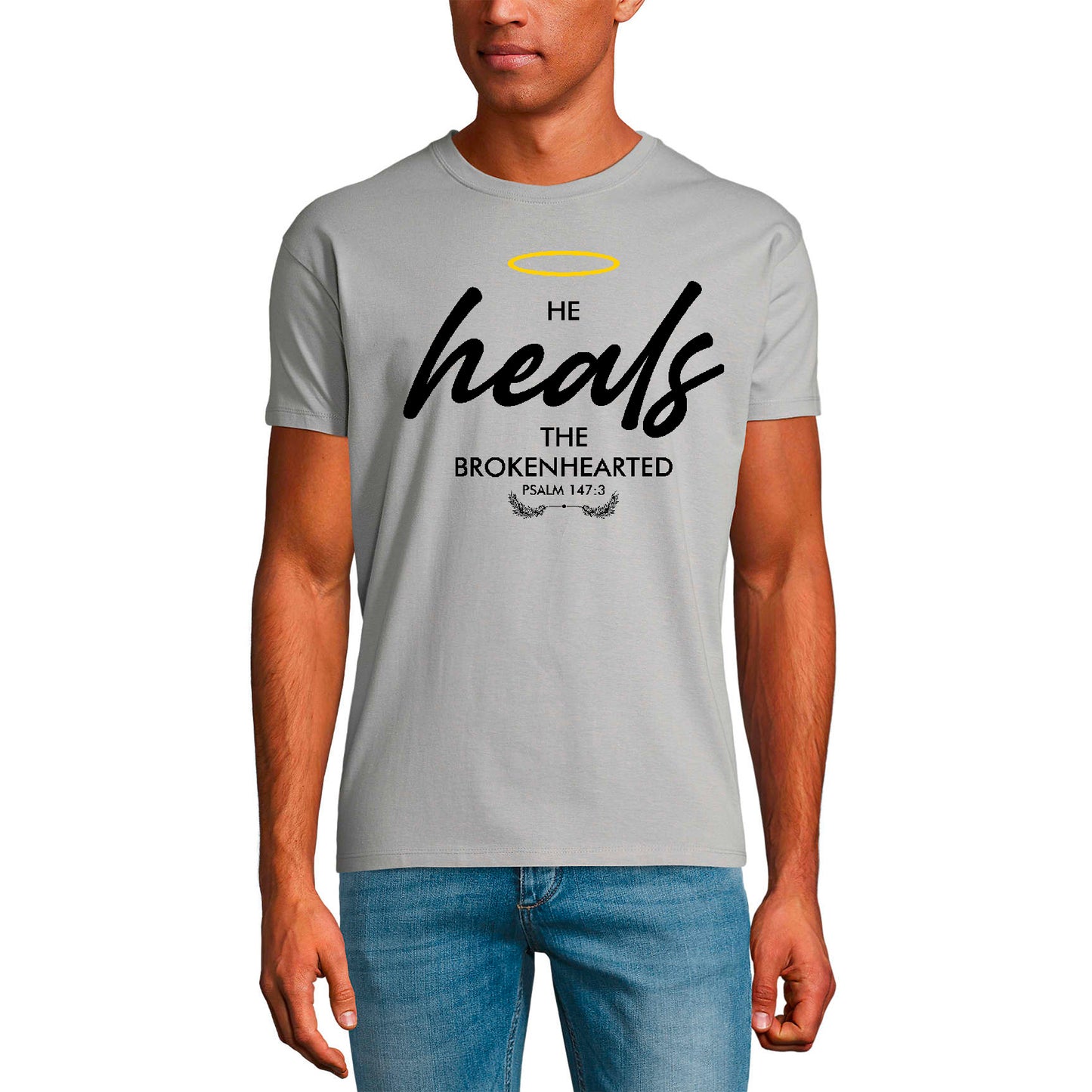 ULTRABASIC Men's T-Shirt He Heals the Broken Heart - Bible Christian Religious Shirt