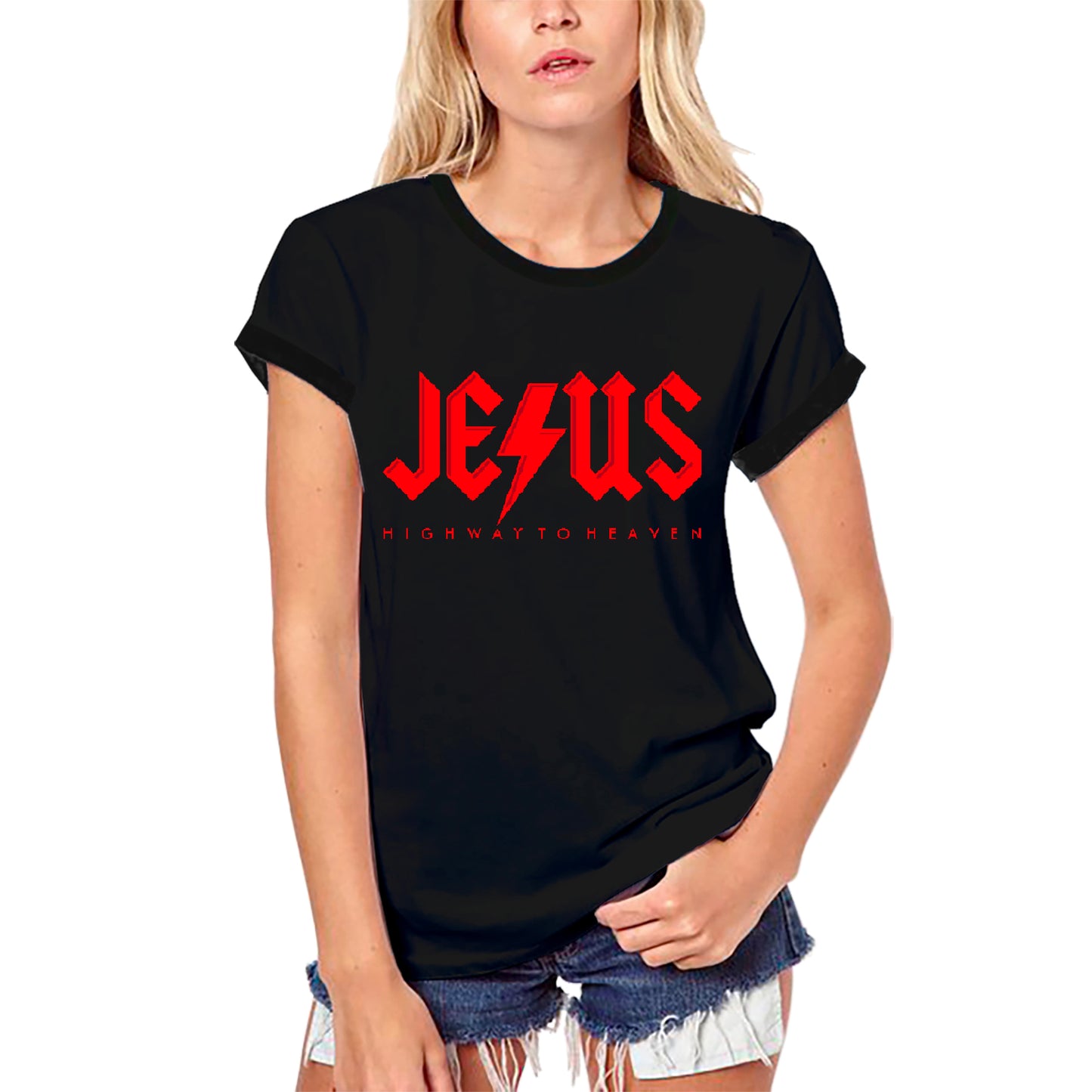 ULTRABASIC Women's Organic T-Shirt Jesus Highway to Heaven - Religious Shirt