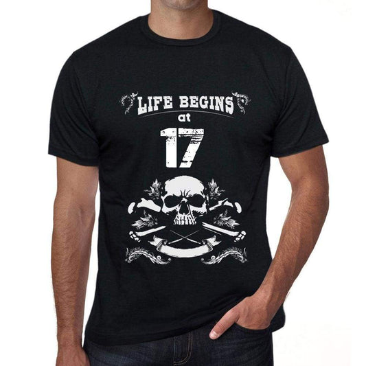 Life Begins At 17 Mens Black T-Shirt Birthday Gift 00449 - Black / Xs - Casual