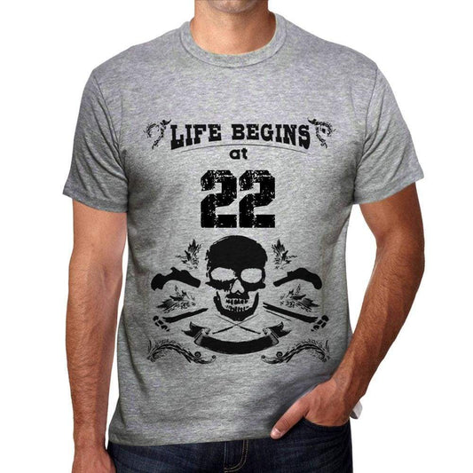 Life Begins At 22 Mens T-Shirt Grey Birthday Gift 00450 - Grey / S - Casual