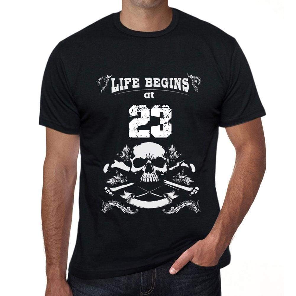 Life Begins At 23 Mens Black T-Shirt Birthday Gift 00449 - Black / Xs - Casual