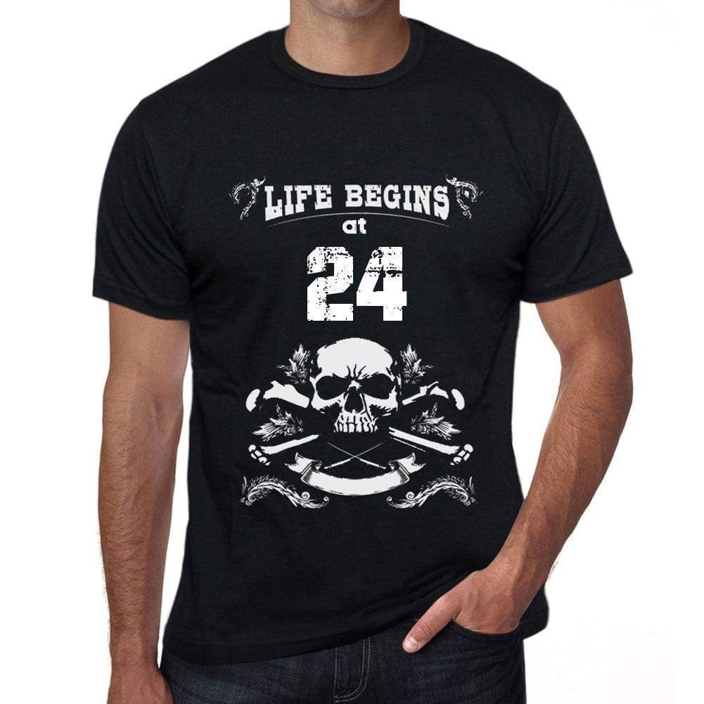 Life Begins At 24 Mens Black T-Shirt Birthday Gift 00449 - Black / Xs - Casual