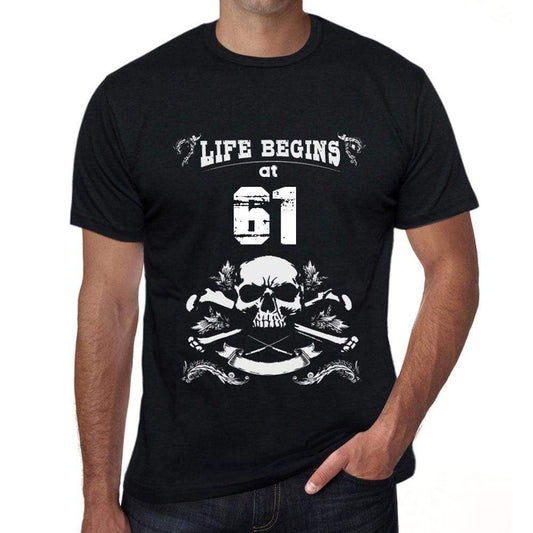 Life Begins At 61 Mens Black T-Shirt Birthday Gift 00449 - Black / Xs - Casual