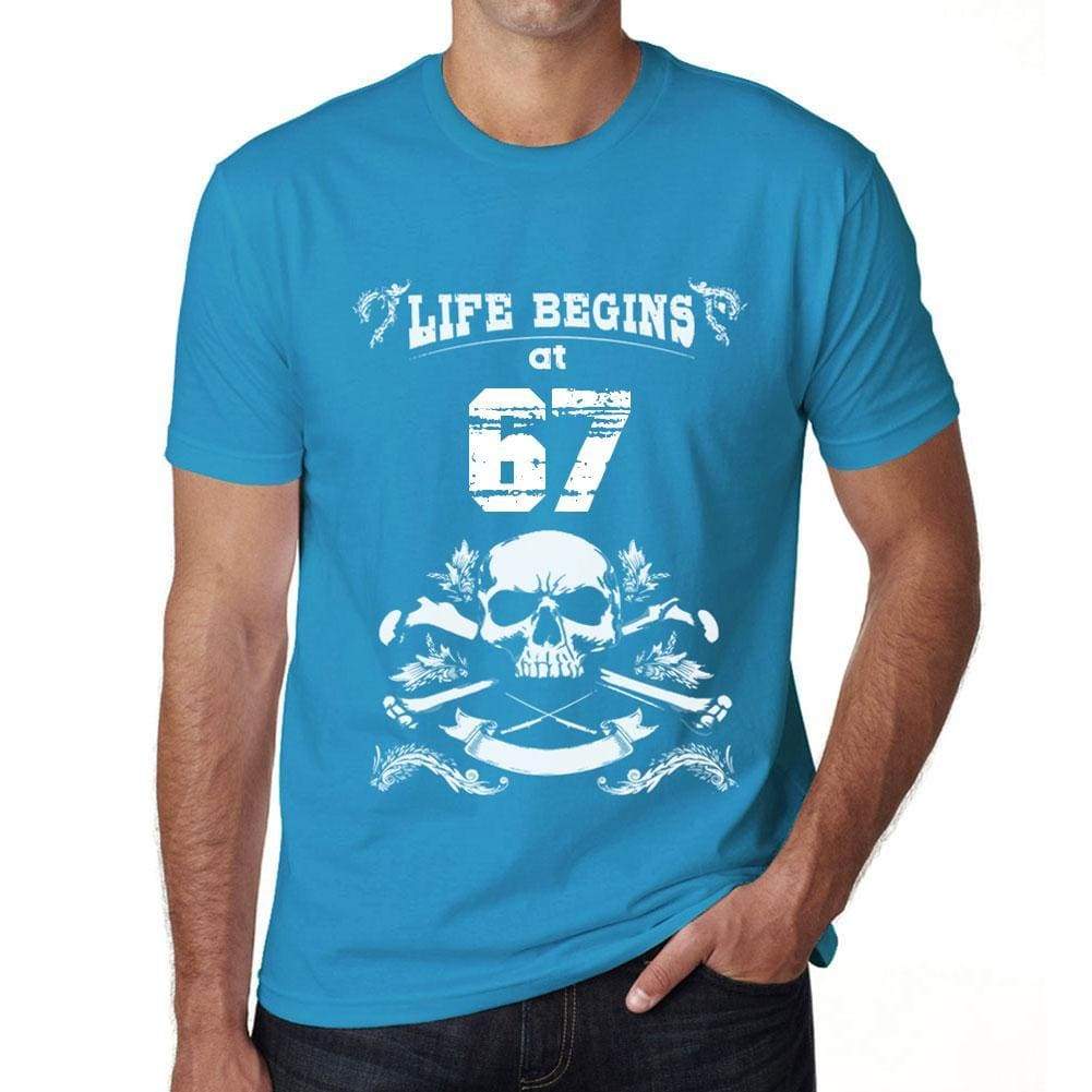 Life Begins At 67 Mens T-Shirt Blue Birthday Gift 00451 - Blue / Xs - Casual