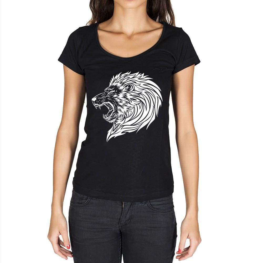 Lion Tribal Head Tattoo Black Gift Tshirt Black Womens T-Shirt 00165