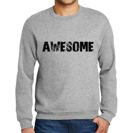 Mens Printed Graphic Sweatshirt Popular Words Awesome Grey Marl - Grey Marl / Small / Cotton - Sweatshirts