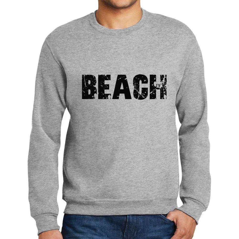 Mens Printed Graphic Sweatshirt Popular Words Beach Grey Marl - Grey Marl / Small / Cotton - Sweatshirts