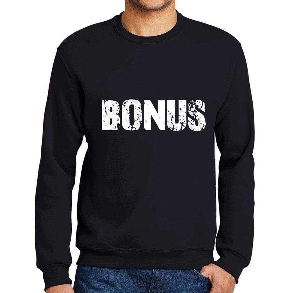 Mens Printed Graphic Sweatshirt Popular Words Bonus Deep Black - Deep Black / Small / Cotton - Sweatshirts