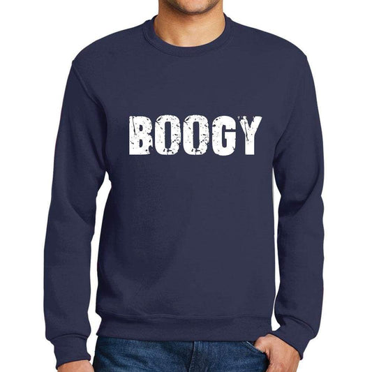 Mens Printed Graphic Sweatshirt Popular Words Boogy French Navy - French Navy / Small / Cotton - Sweatshirts