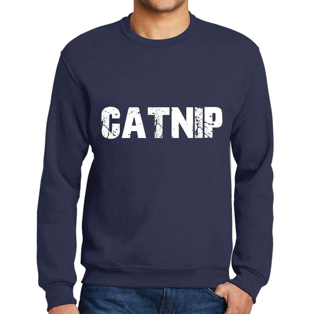 Mens Printed Graphic Sweatshirt Popular Words Catnip French Navy - French Navy / Small / Cotton - Sweatshirts