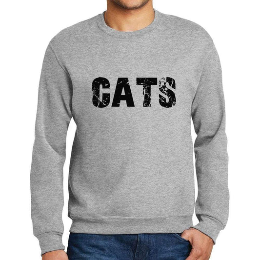 Mens Printed Graphic Sweatshirt Popular Words Cats Grey Marl - Grey Marl / Small / Cotton - Sweatshirts