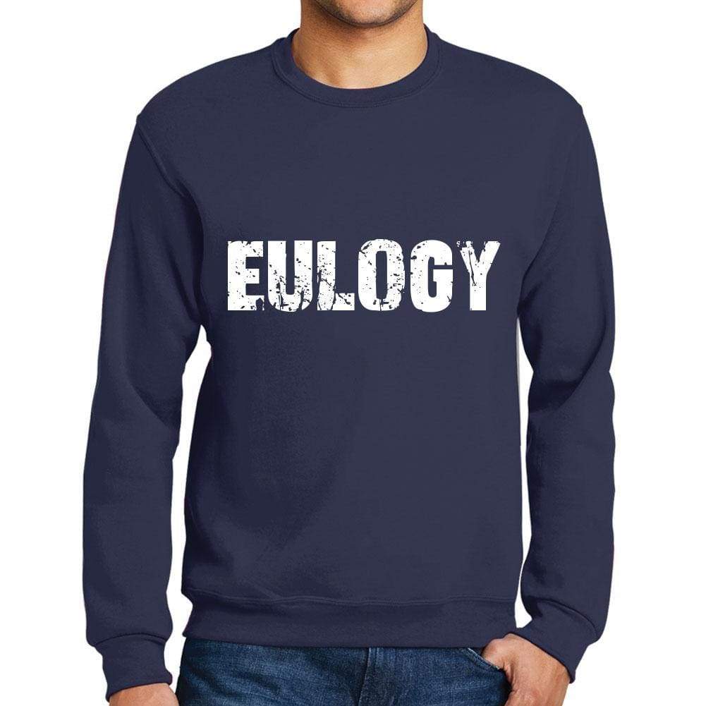 Mens Printed Graphic Sweatshirt Popular Words Eulogy French Navy - French Navy / Small / Cotton - Sweatshirts