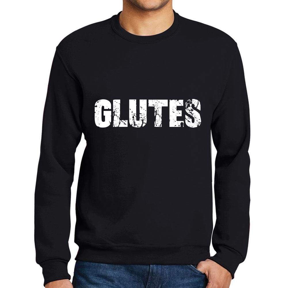 Mens Printed Graphic Sweatshirt Popular Words Glutes Deep Black - Deep Black / Small / Cotton - Sweatshirts