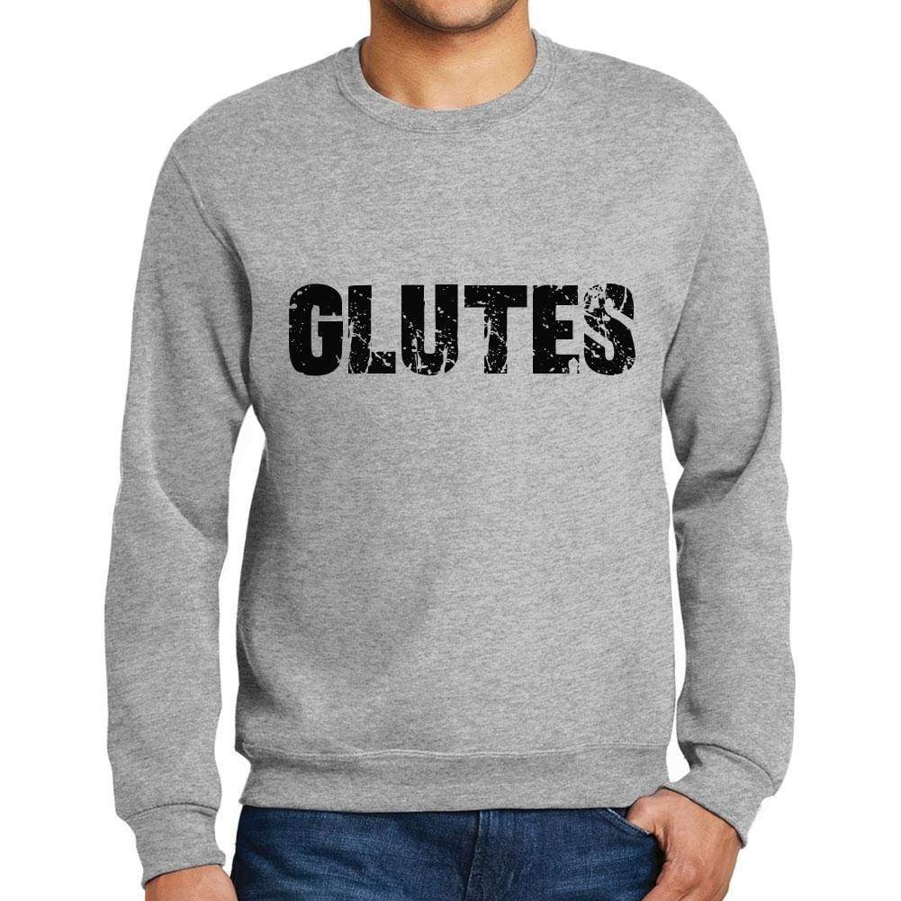 Mens Printed Graphic Sweatshirt Popular Words Glutes Grey Marl - Grey Marl / Small / Cotton - Sweatshirts