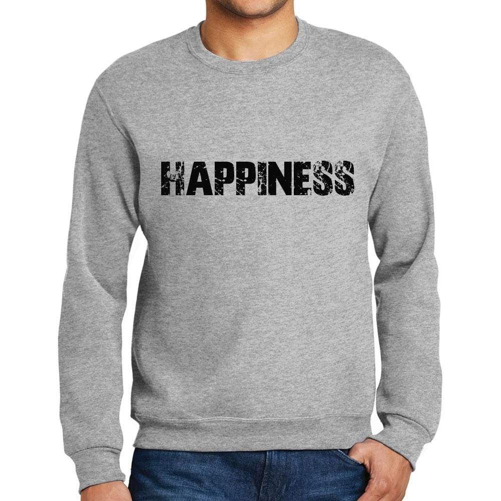 Mens Printed Graphic Sweatshirt Popular Words Happiness Grey Marl - Grey Marl / Small / Cotton - Sweatshirts